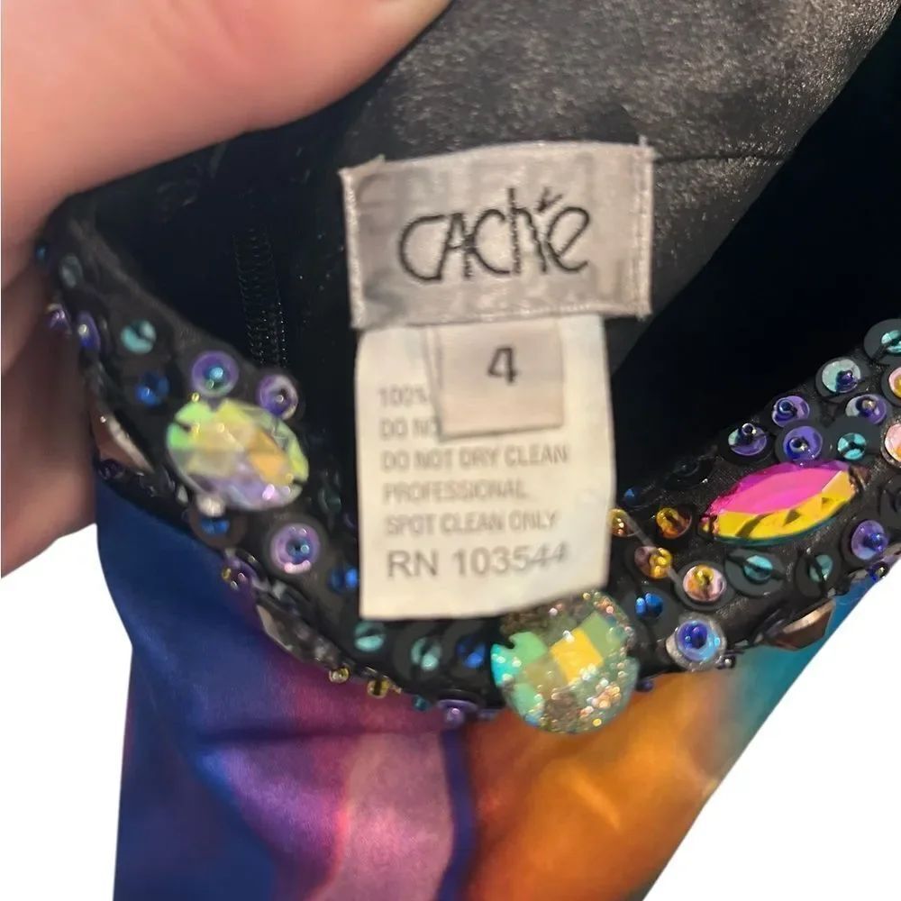 Vintage Caché Multicolor Rhinestone Embellished Open Back Maxi Dress Size - Picture 8 of 8